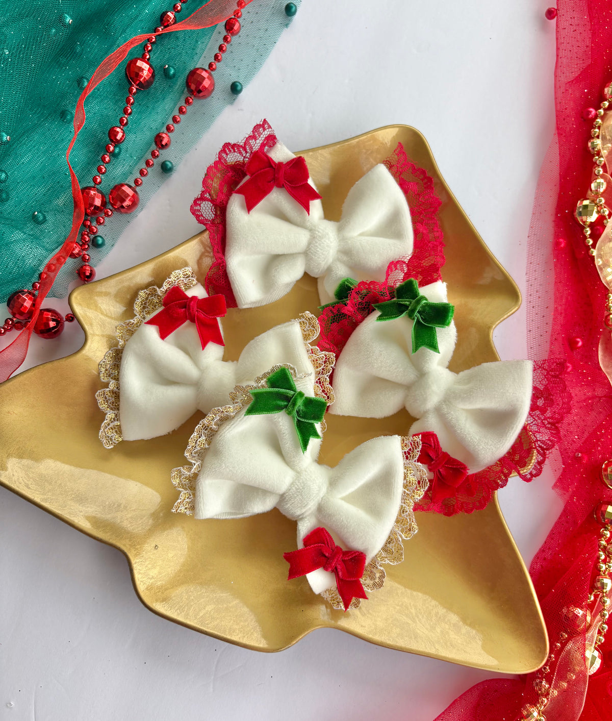 Mistletoe bows on bows + Lace