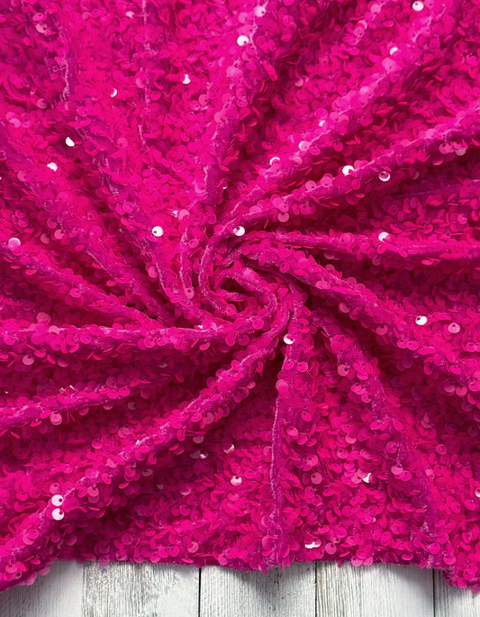 Neon Pink Sequins Velvet