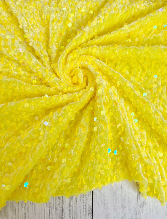 Bright Yellow Sequins Velvet