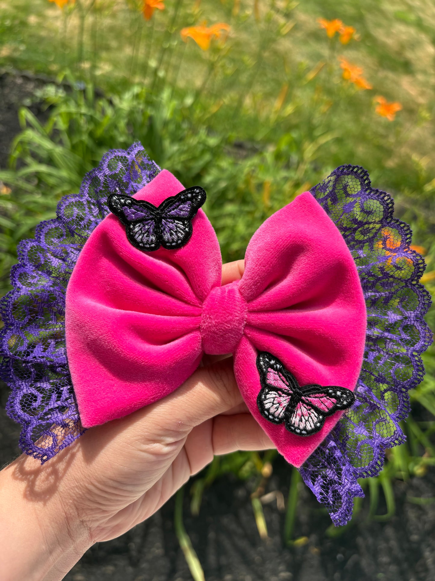 Pink & Purple butterflies + lace